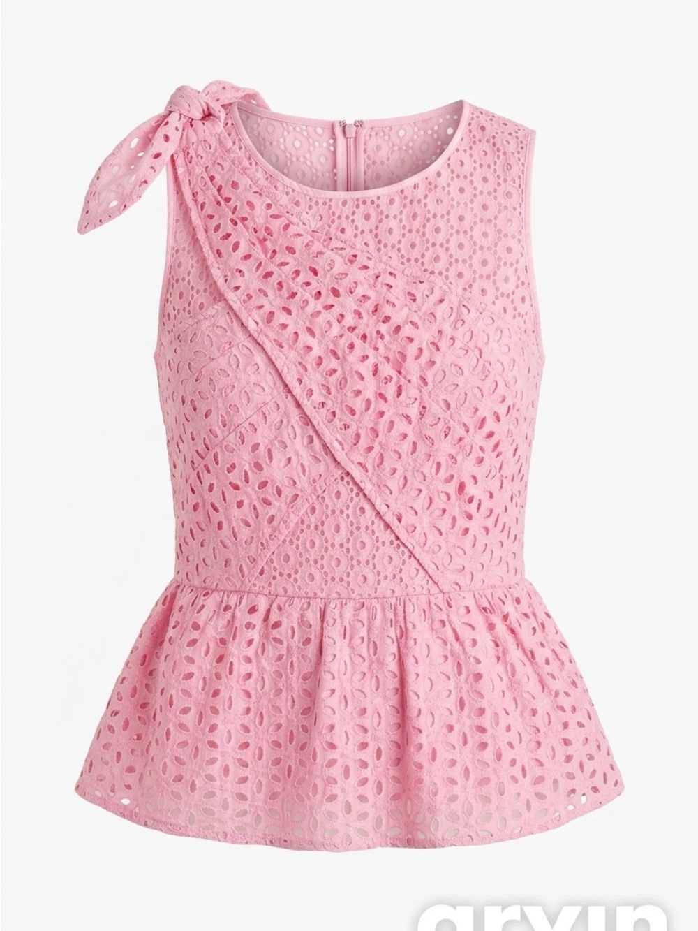 Lilly Pulitzer Pink Eyelet Peplum Bow Shoulder Top - Picture 2 of 8